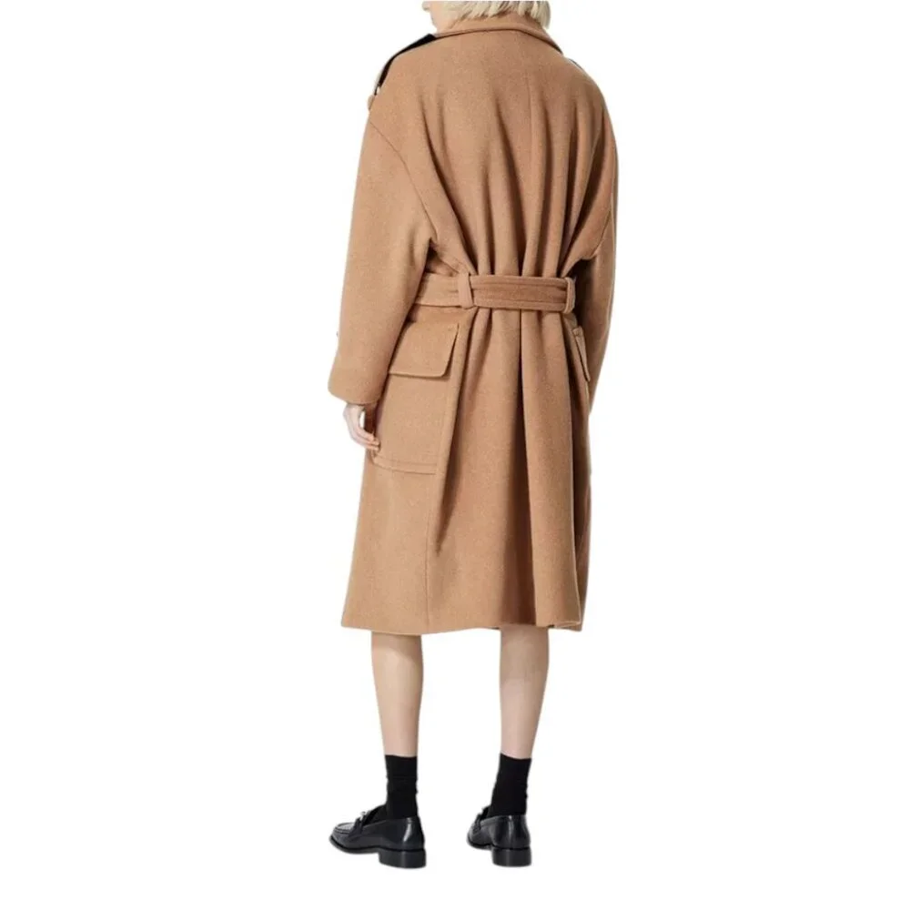 The Kooples Chill Out Oversized Wool Trench Coat Tan Carmel NWT Size 4 FR 36 - Picture 2 of 10